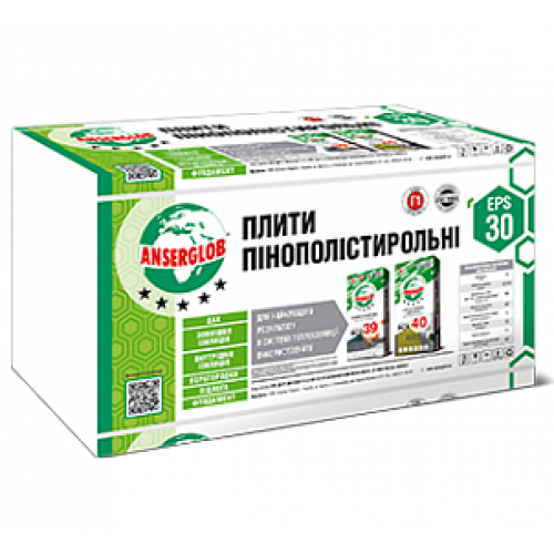 Пінопласт EPS-30 Anserglob 9 кг/м.куб 1000х1000х100мм